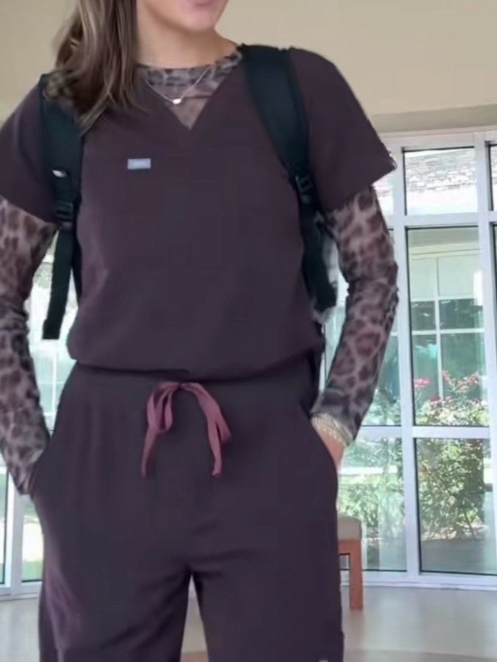 Leopard long sleeve XS “underscrub” to pair with Figs Espresso scrubs